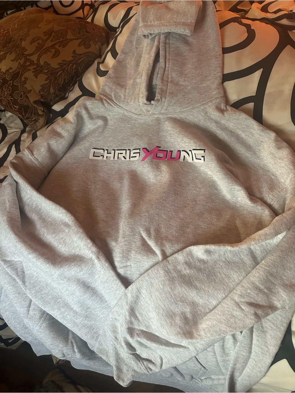 Chris Young Gray Hoodie with Pink Accent